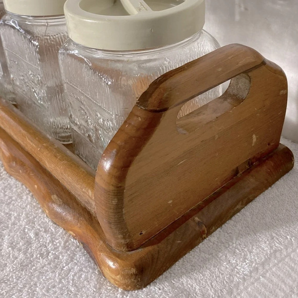 Vintage Primizie Glass Canister Set With Plastic Borgonovo Lids And Wood Tray - Picture 5 of 16